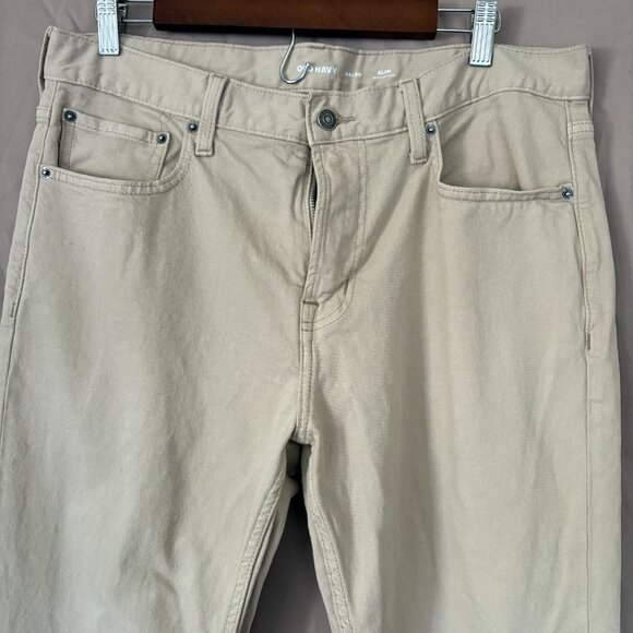 Old Navy Mens 5 Pocket Slim Light Khaki Built in Flex 34X30 Preppy Office Casual - Picture 2 of 12